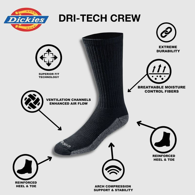 slide 4 of 5, Dickies Men's 6pk Moisture Control Crew Socks - Black 6-12, 6 ct
