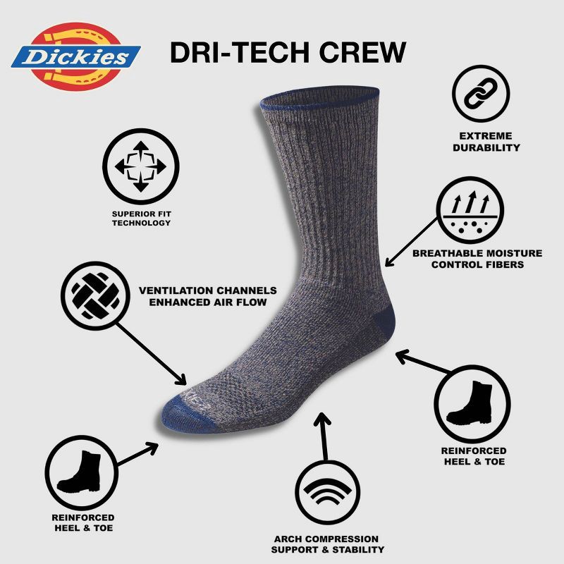 slide 4 of 5, Dickies Men's 6pk Moisture Control Crew Socks - Orange/Blue/Green 6-12, 6 ct