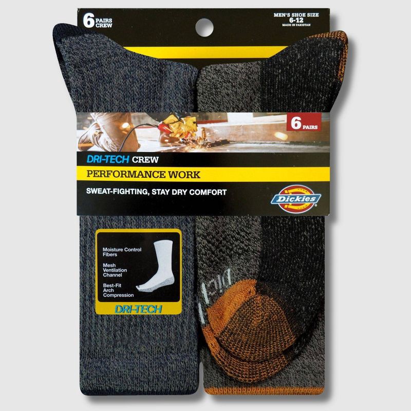 slide 3 of 5, Dickies Men's 6pk Moisture Control Crew Socks - Orange/Blue/Green 6-12, 6 ct