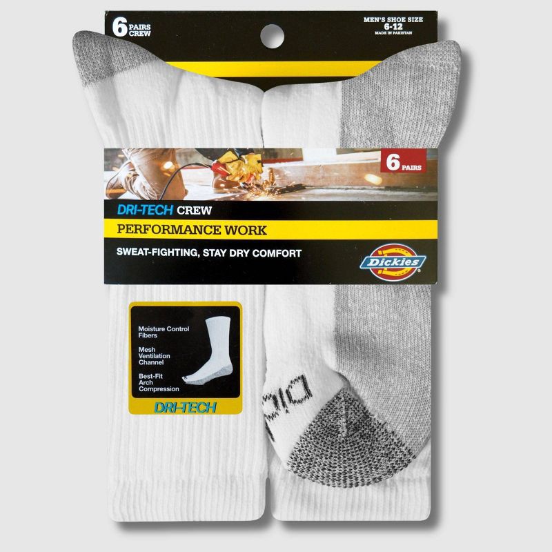 slide 3 of 5, Dickies Men's 6pk Moisture Control Crew Socks - White 6-12, 6 ct