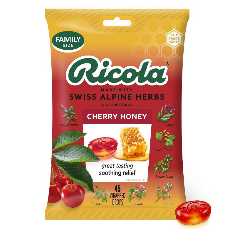 slide 1 of 1, Ricola Cough Drops - Cherry Honey - 45ct, 45 ct