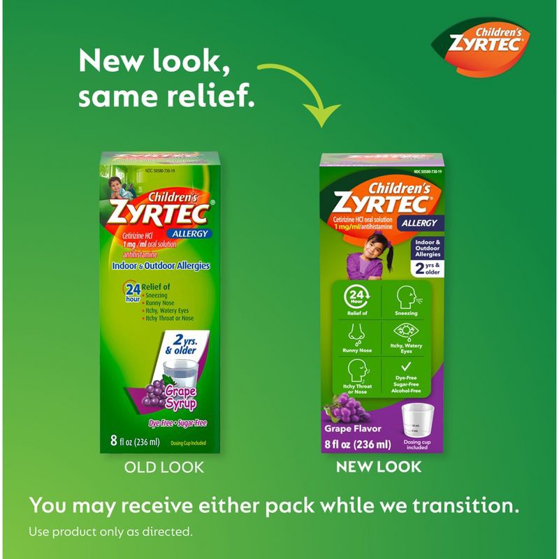 slide 3 of 8, Children's Zyrtec 24 Hour Allergy Relief Syrup - Grape - Cetirizine - 8 fl oz, 8 fl oz