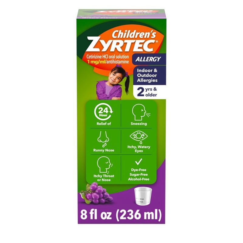 slide 1 of 8, Children's Zyrtec 24 Hour Allergy Relief Syrup - Grape - Cetirizine - 8 fl oz, 8 fl oz