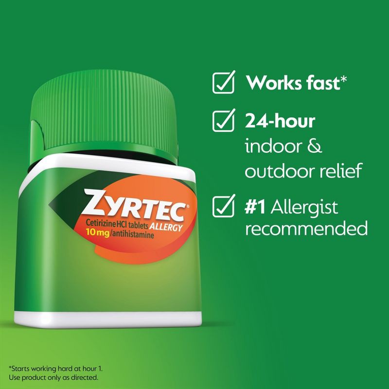 slide 6 of 8, Zyrtec 24 Hour Allergy Relief Tablets - Cetirizine HCl - 90ct, 90 ct