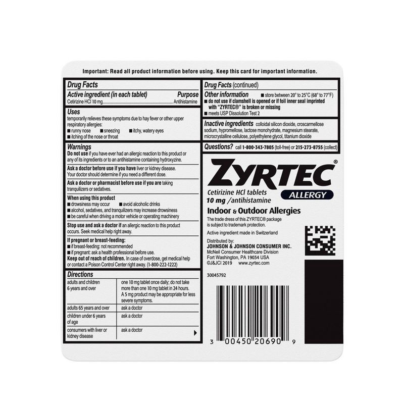 slide 9 of 11, Zyrtec 24 Hour Allergy Relief Tablets - Cetirizine HCl - 90ct, 90 ct