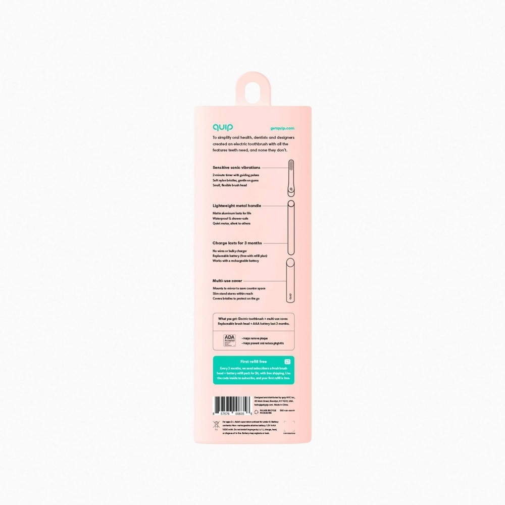 slide 7 of 7, quip Cordless and Water-Proof Metal Electric Toothbrush - All Pink, 1 ct