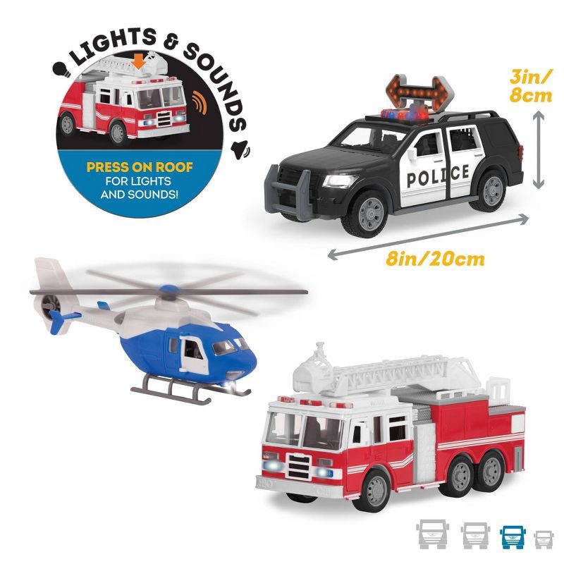 slide 11 of 14, DRIVEN by Battat – Small Toy Emergency Vehicle Set – Micro Rescue Fleet - 3 pk, 3 ct