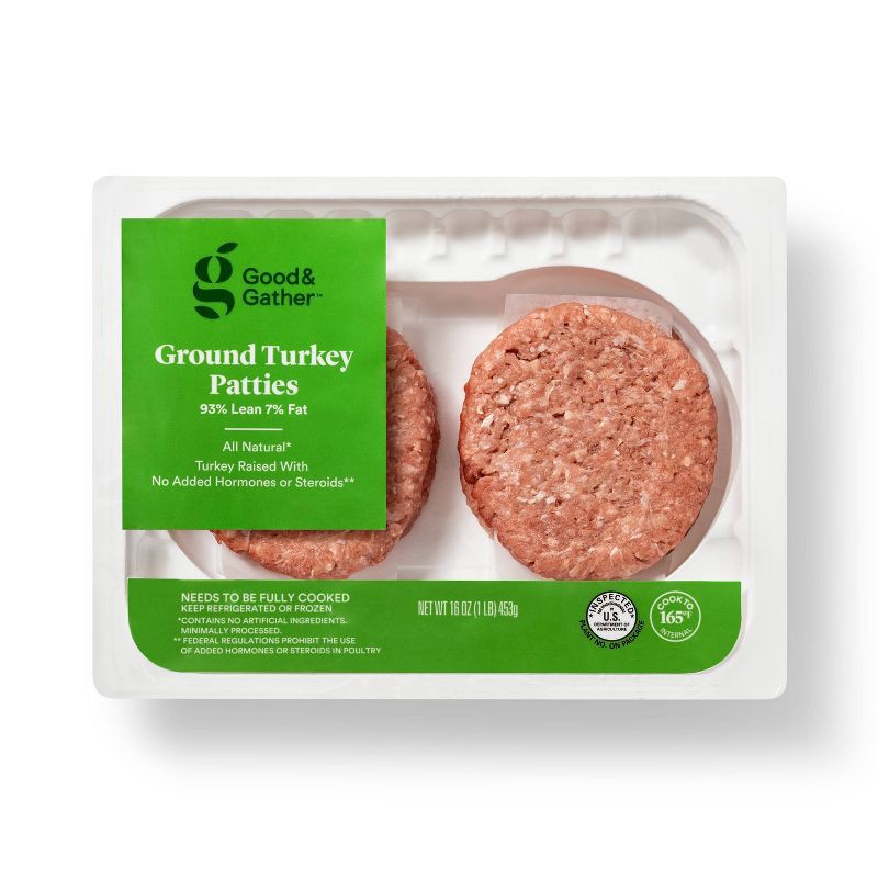 slide 1 of 3, Fresh All Natural 93/7 Ground Turkey Burger Patties - 1lb - Good & Gather™, 1 lb