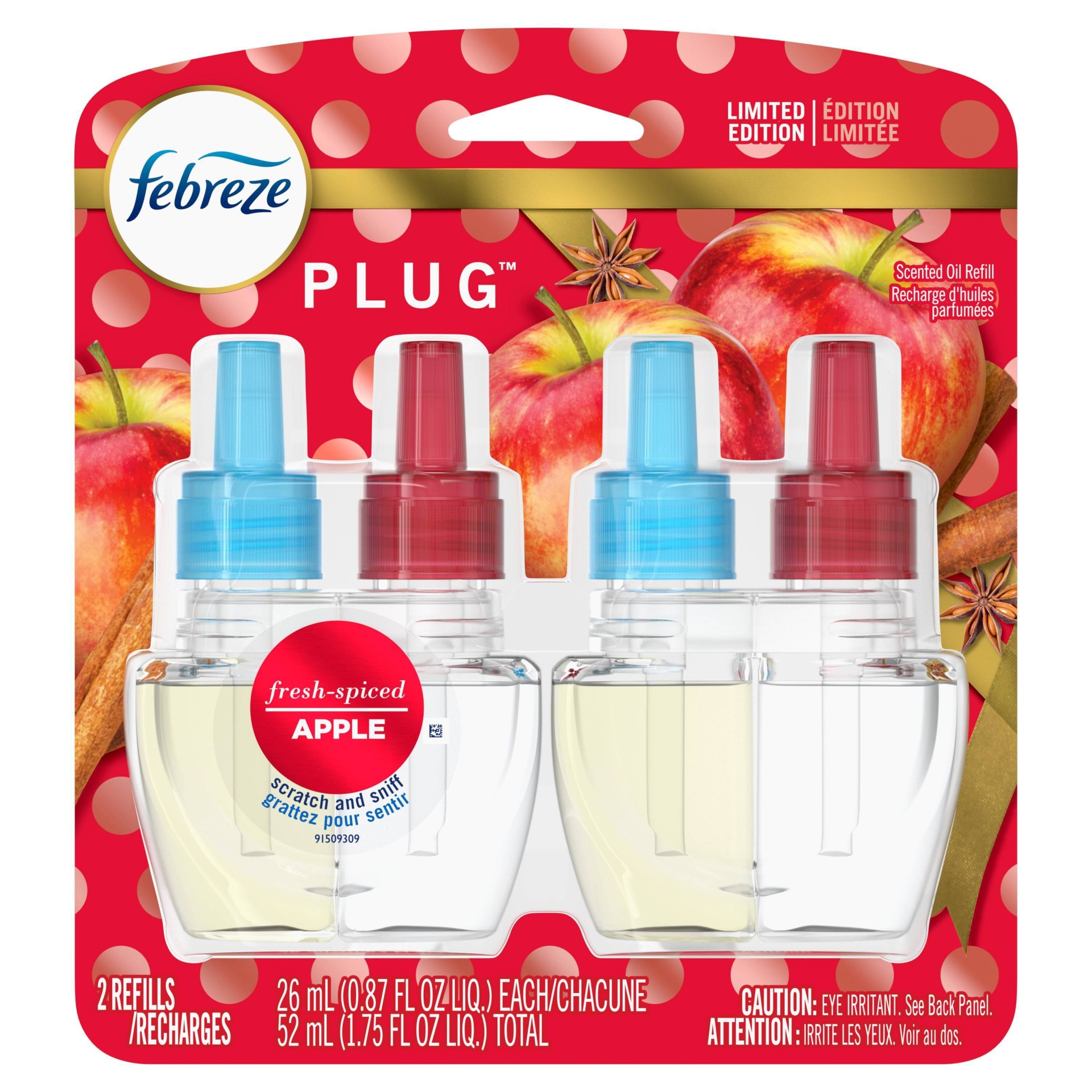 slide 1 of 4, Febreze Odor-Eliminating Plug Air Freshener Refills - Fresh Spiced Apple, 2 ct