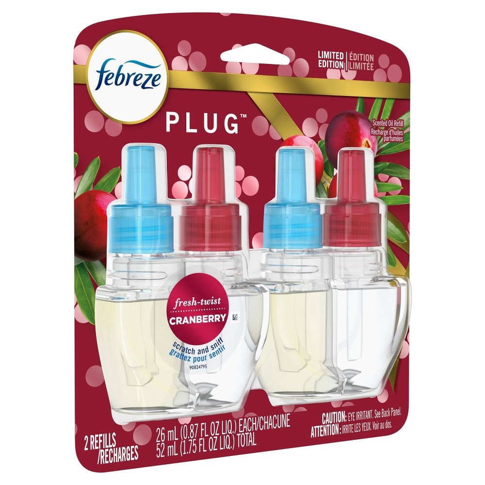 slide 2 of 4, Febreze Odor-Eliminating Plug Air Freshener Refills - Fresh Twist Cranberry, 2 ct