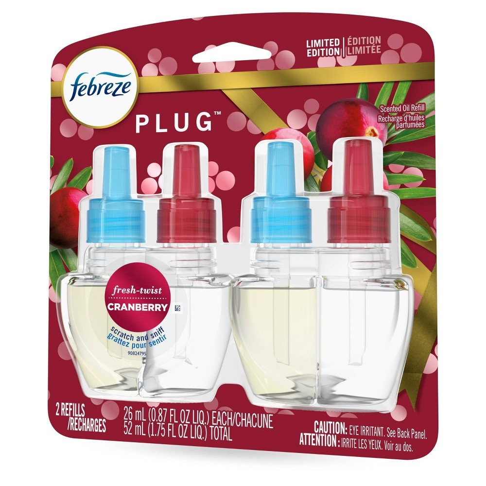 slide 3 of 4, Febreze Odor-Eliminating Plug Air Freshener Refills - Fresh Twist Cranberry, 2 ct