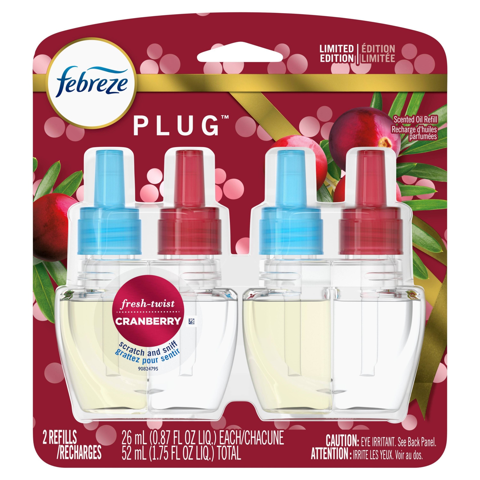 slide 1 of 4, Febreze Odor-Eliminating Plug Air Freshener Refills - Fresh Twist Cranberry, 2 ct