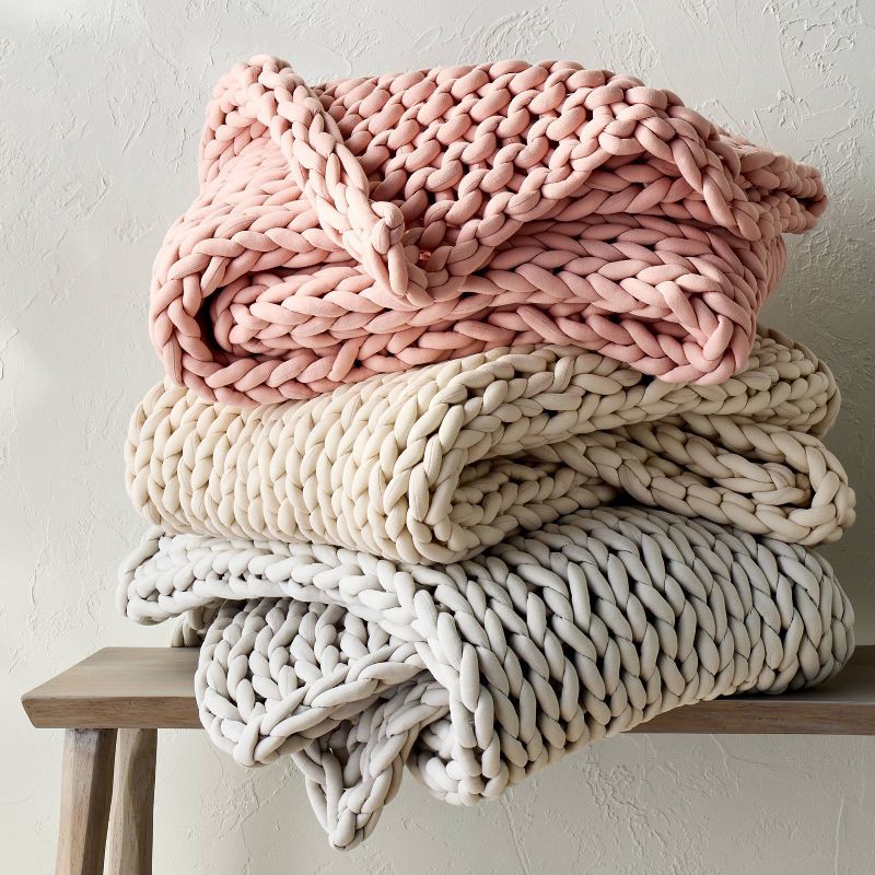 slide 5 of 5, 50"x70" 12lbs Solid Knit Weighted Blanket Natural - Casaluna™, 12 lb