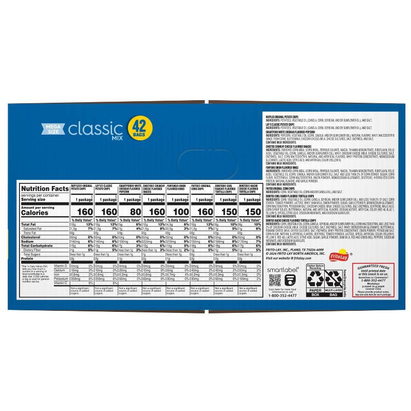 slide 6 of 9, Frito-Lay Snacks Classic Mix Mega Size Variety Pack - 42ct, 42 ct
