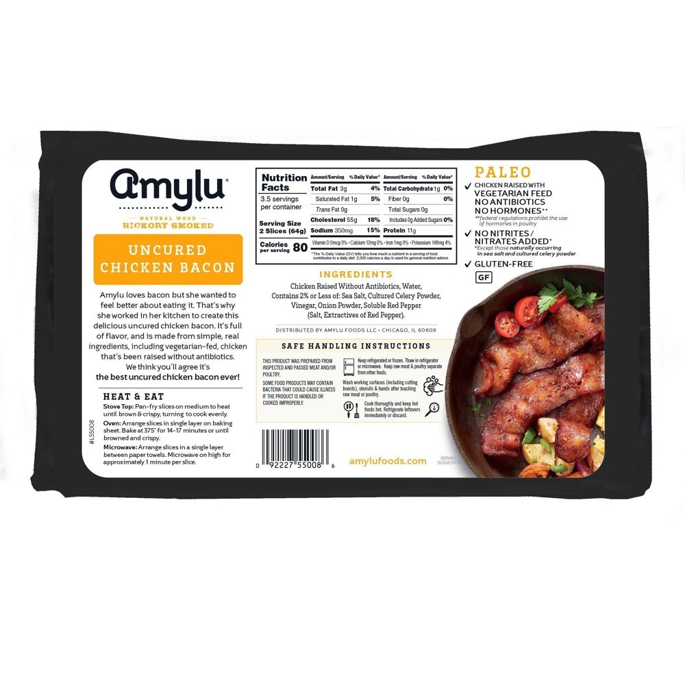 slide 2 of 3, Sausages by Amylu AmyLu Antibiotics Free Classic Chicken Bacon, 8 oz