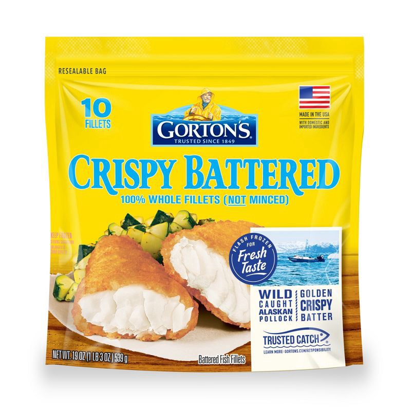 slide 1 of 6, Gorton's Crispy Battered Fish Fillets - Frozen - 19oz/10ct, 10 ct; 19 oz