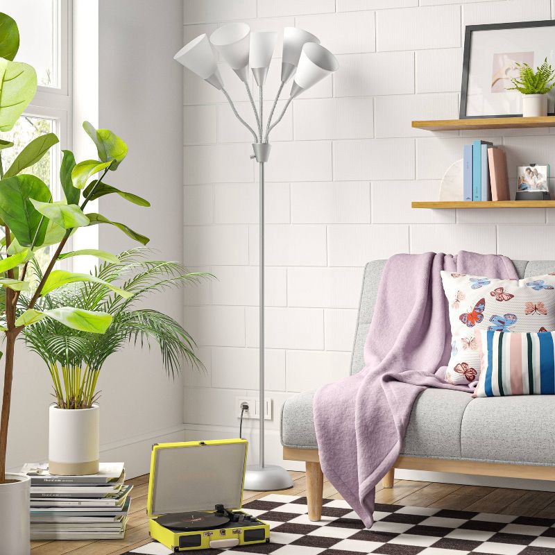 slide 2 of 4, 5-Head Floor Lamp White - Room Essentials™: Adjustable Multi-Head, Metal Body, ETL Listed, 1 ct