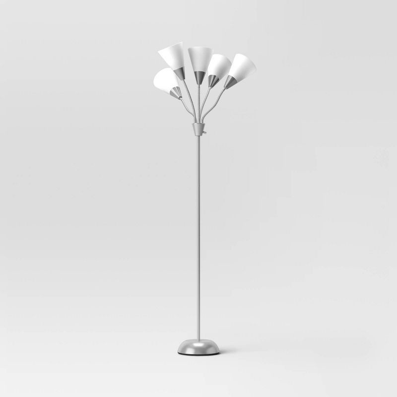 slide 1 of 4, 5-Head Floor Lamp White - Room Essentials™: Adjustable Multi-Head, Metal Body, ETL Listed, 1 ct
