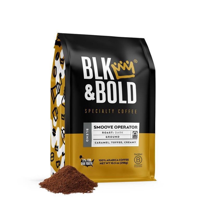 slide 4 of 5, BLK & Bold Specialty Beverages BLK & Bold Smoove Operator Blend, Dark Roast Ground Coffee - 10.5oz, 10.5 oz