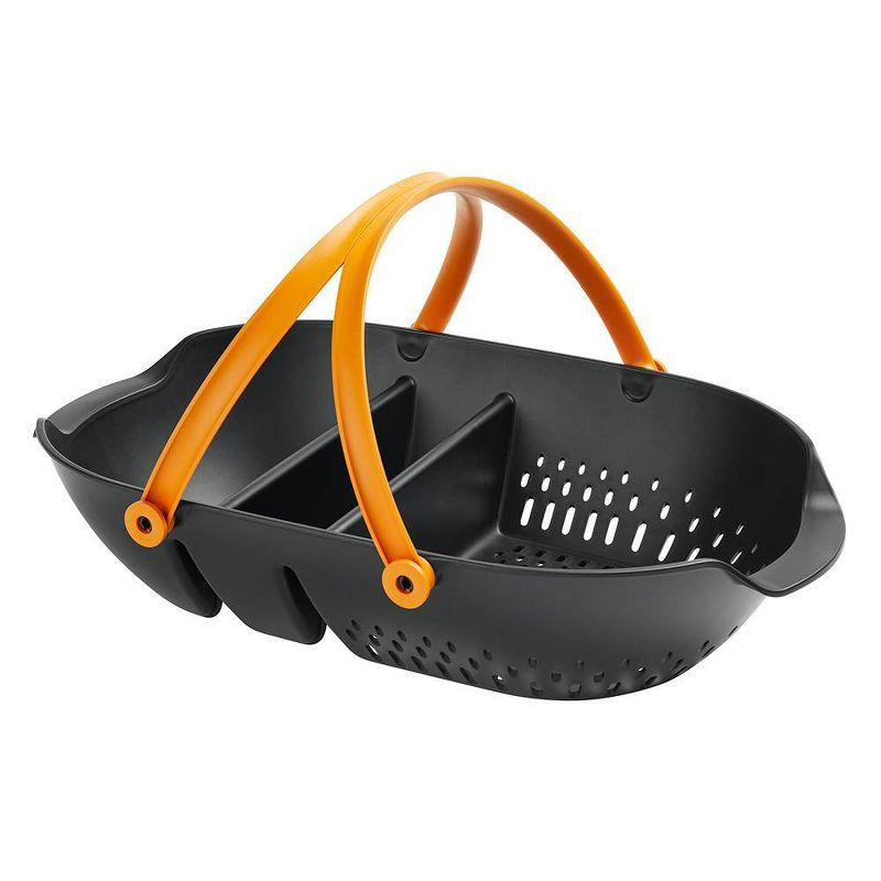 slide 1 of 4, Fiskars Harvesting Basket: Ergonomic Garden Produce & Tool Carrier, Colander Side, Plastic, Black, 1 ct