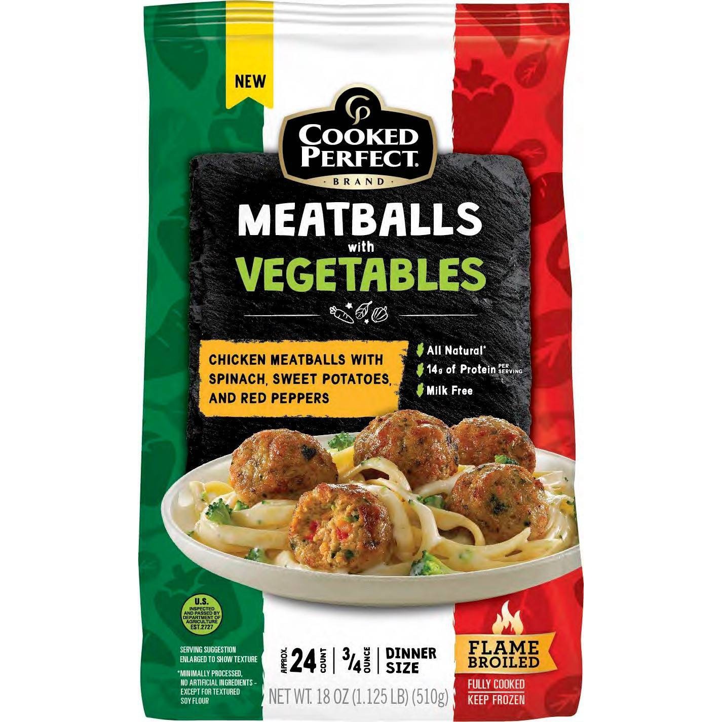 slide 1 of 5, Cooked Perfect Chicken Meatballs with Vegetables - Frozen, 18 oz