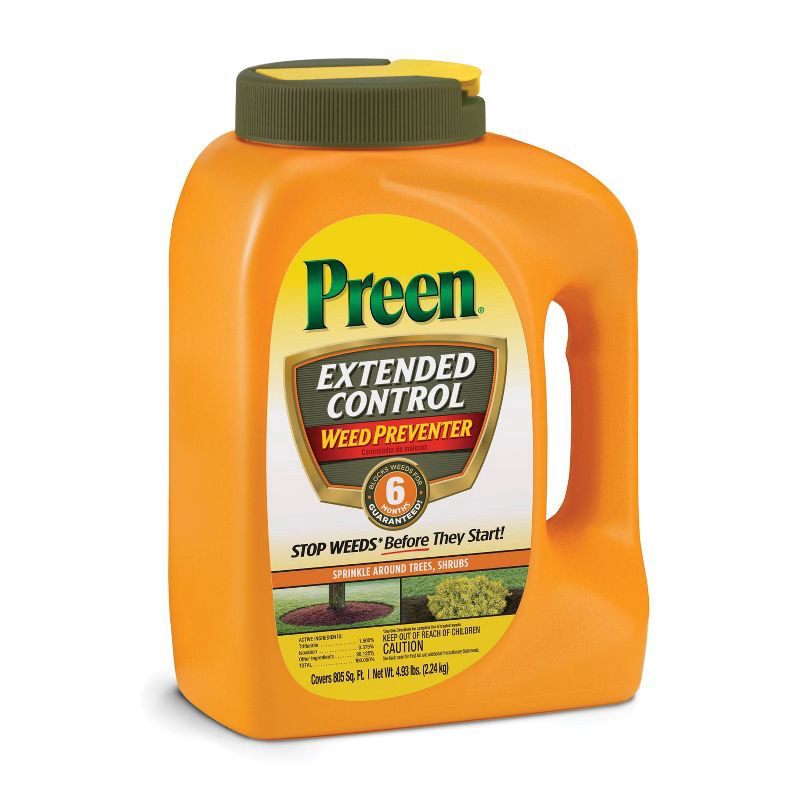 slide 3 of 7, Preen Extended Control Weed Preventer Herbicide - 4.93lbs: Lawn Care, Granular Formula, 805 sq ft Coverage, 4.93 lb, 805 sq ft