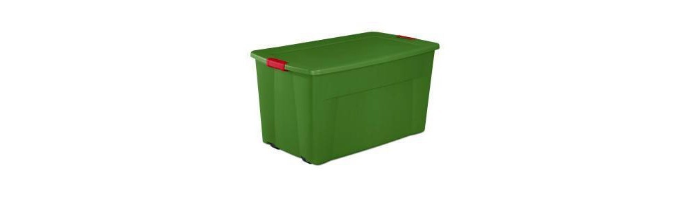 slide 3 of 3, Sterilite Wheeled Latching Storage Tote Green Base and Red Latch, 45 gal