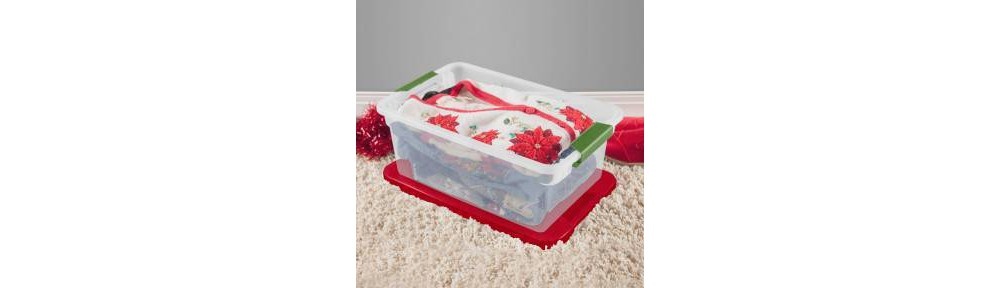 slide 2 of 3, Sterilite Latching Clear Storage Box Red Lid and Green Latch, 15 qt