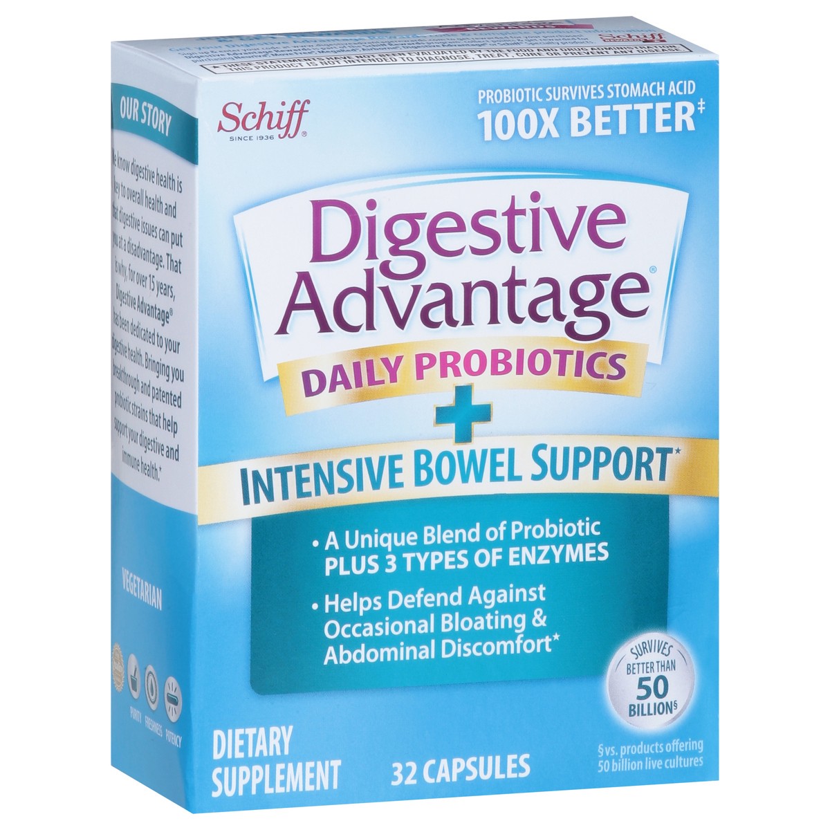 slide 8 of 9, Digestive Advantage Capsules Daily Probiotics + Intensive Bowel Support 32 Capsules, 32 ct