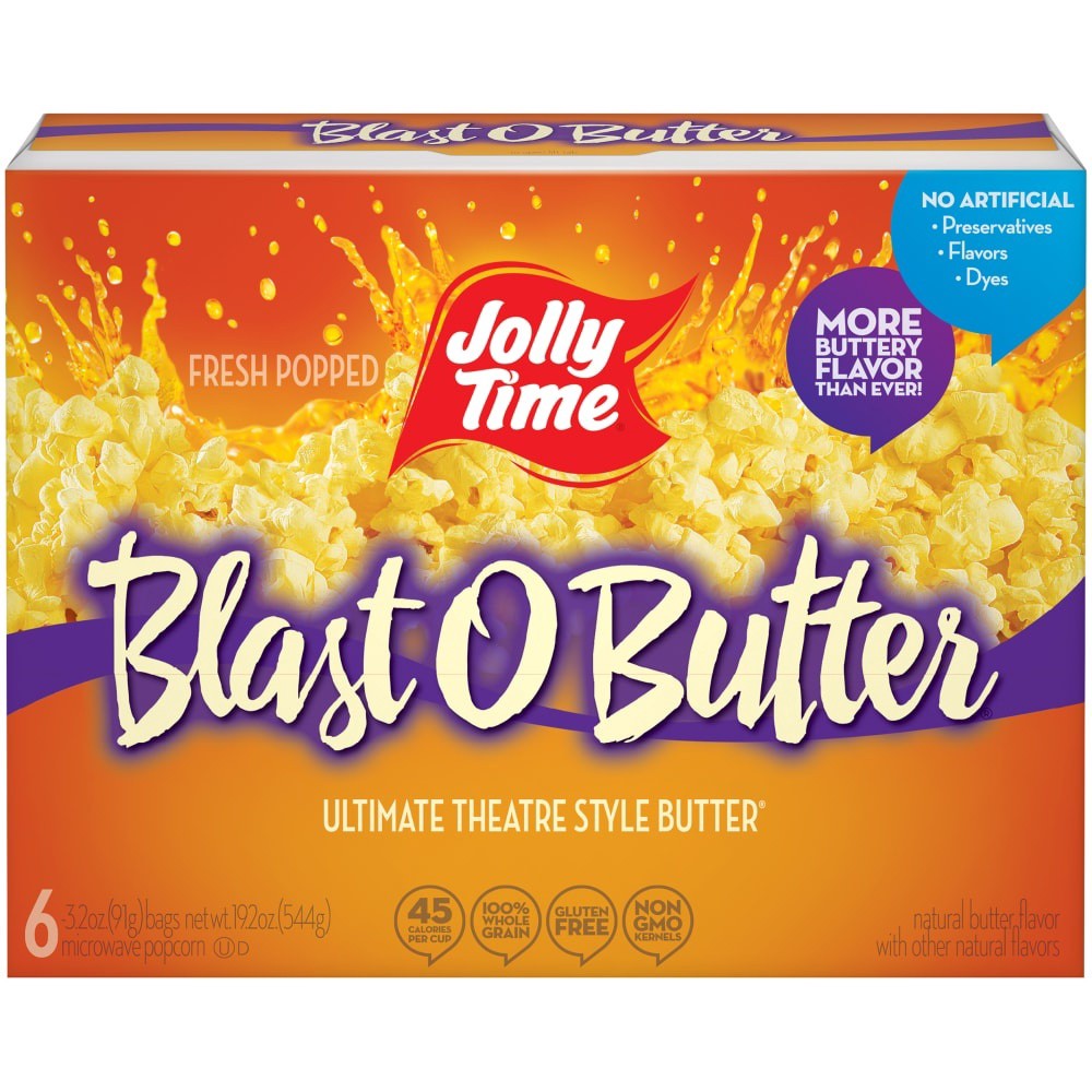 slide 2 of 6, Jolly Time Blast O Butter Ultimate Theatre Style Butter Microwave Popcorn 6 - 3.2 oz Bags, 6 ct