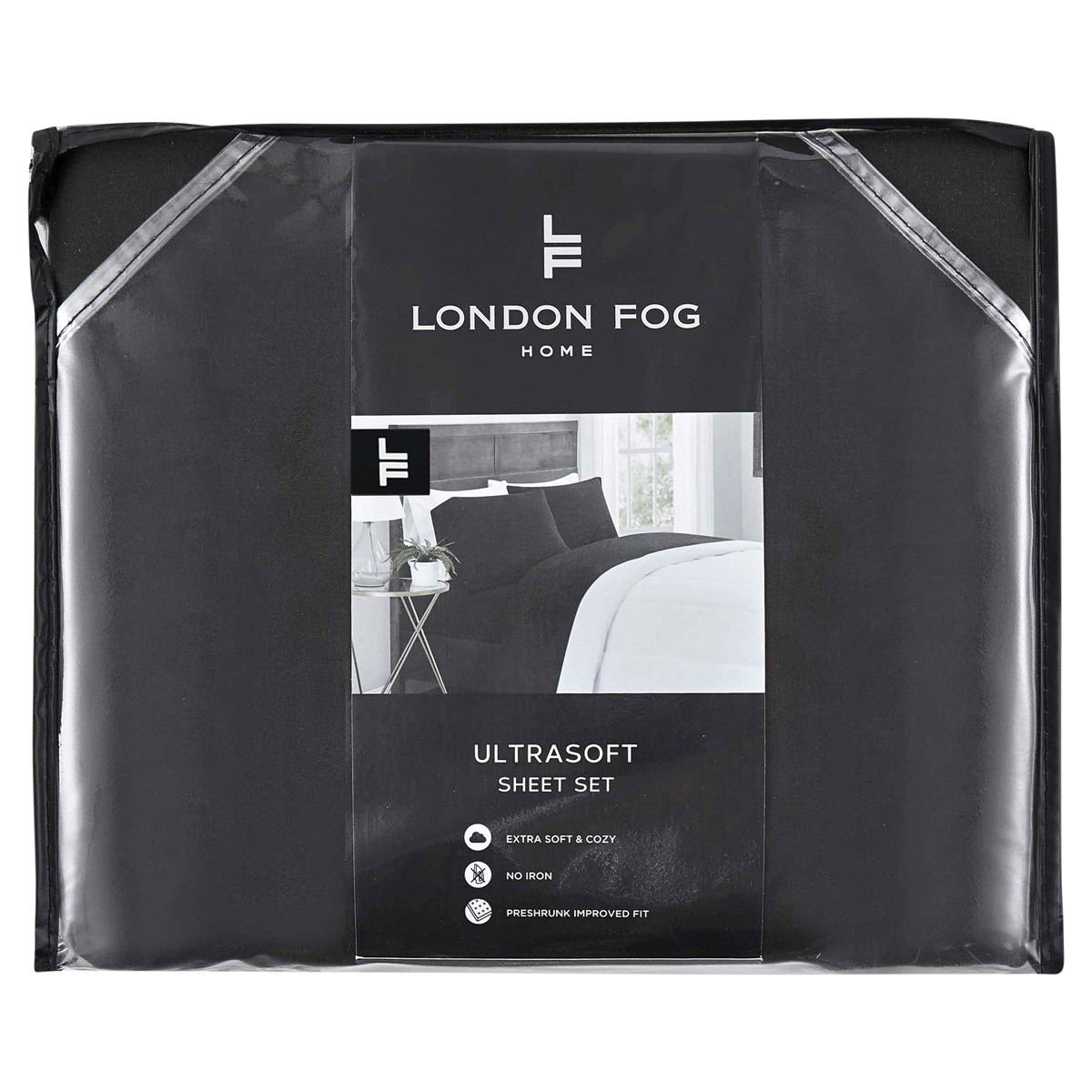 slide 1 of 5, London Fog Solid Black Queen Sheet Set, queen size