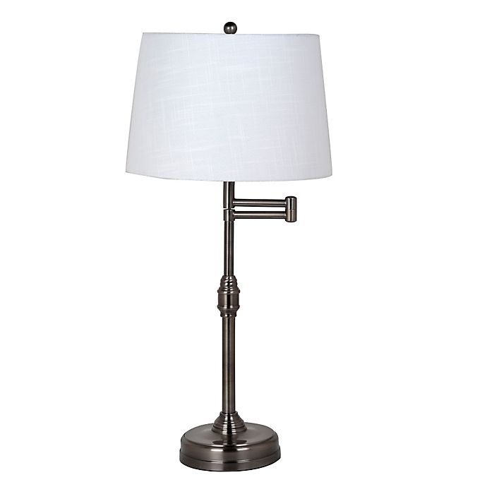 slide 2 of 2, Adesso Julian Swing Arm Table Lamp - Pewter with Fabric Shade, 1 ct