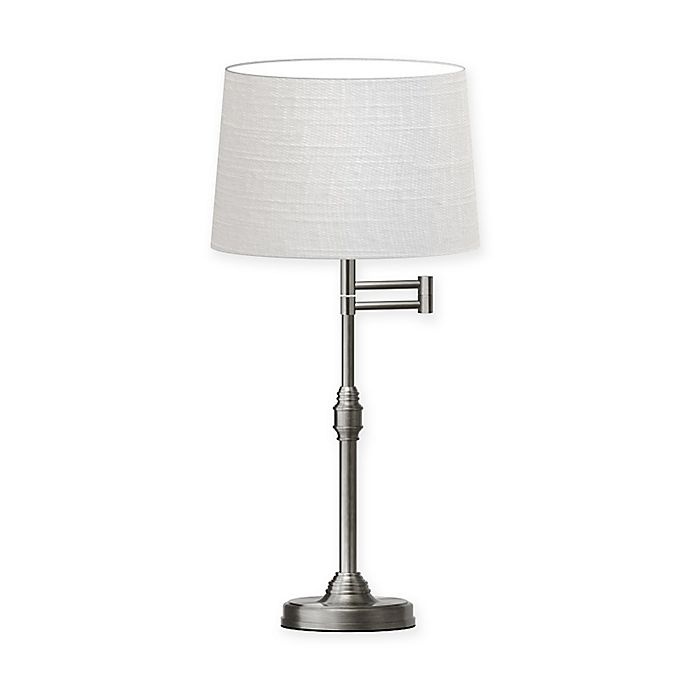 slide 1 of 2, Adesso Julian Swing Arm Table Lamp - Pewter with Fabric Shade, 1 ct