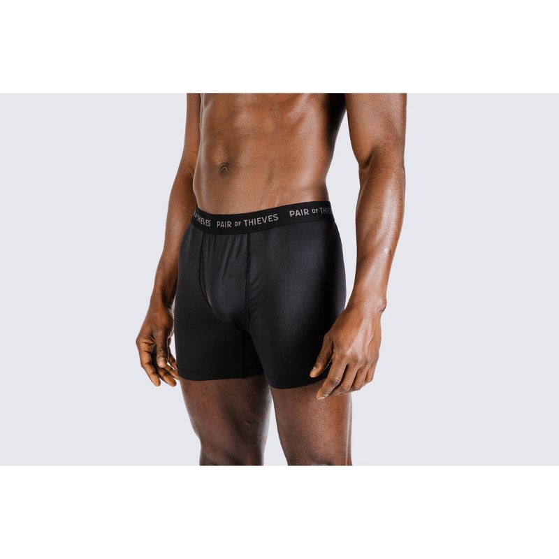 slide 3 of 4, Pair of Thieves Men's Super Fit Solids Boxer Briefs 2pk - Black M: Mid Rise, Mesh Construction, Solid Pattern, 2 ct