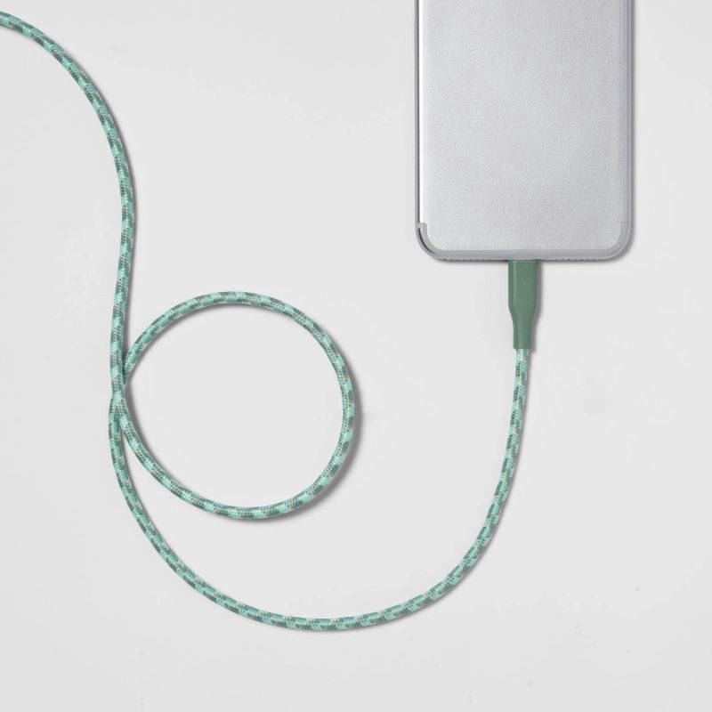 slide 2 of 3, 10' Lightning to USB-A Braided Cable – heyday™ Evergreen, 1 ct