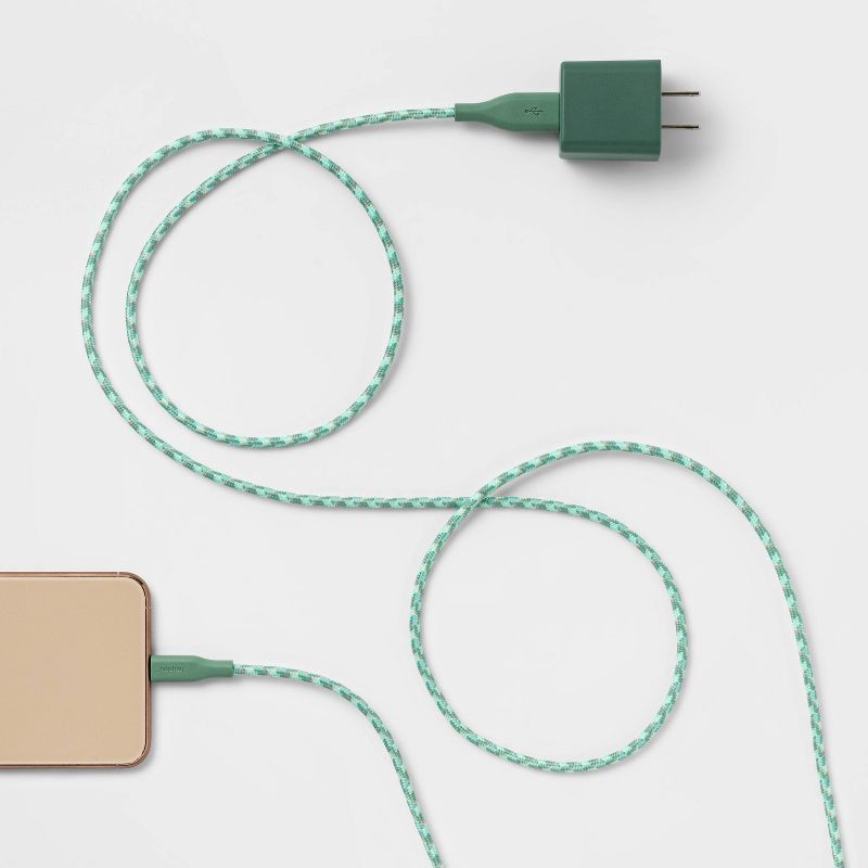 slide 3 of 3, 2-Port Wall Charger 15W USB-C & 5W USB-A (with 6' Lightning to USB-A Cable) - heyday™ Evergreen, 1 ct