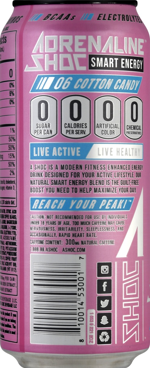 slide 10 of 11, Adrenaline Shoc Smart Energy Cotton Candy Drink, 16 oz