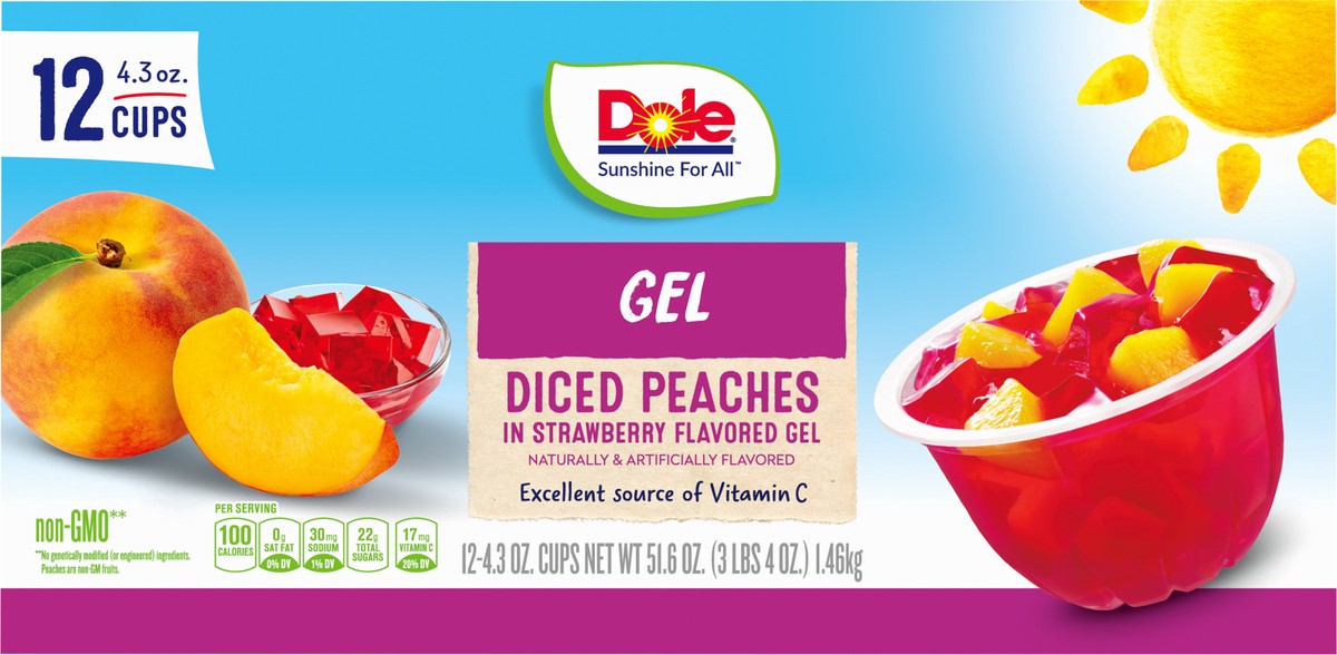 slide 4 of 9, Dole Peaches In Strawberry Gel, 12 ct; 4.3 oz