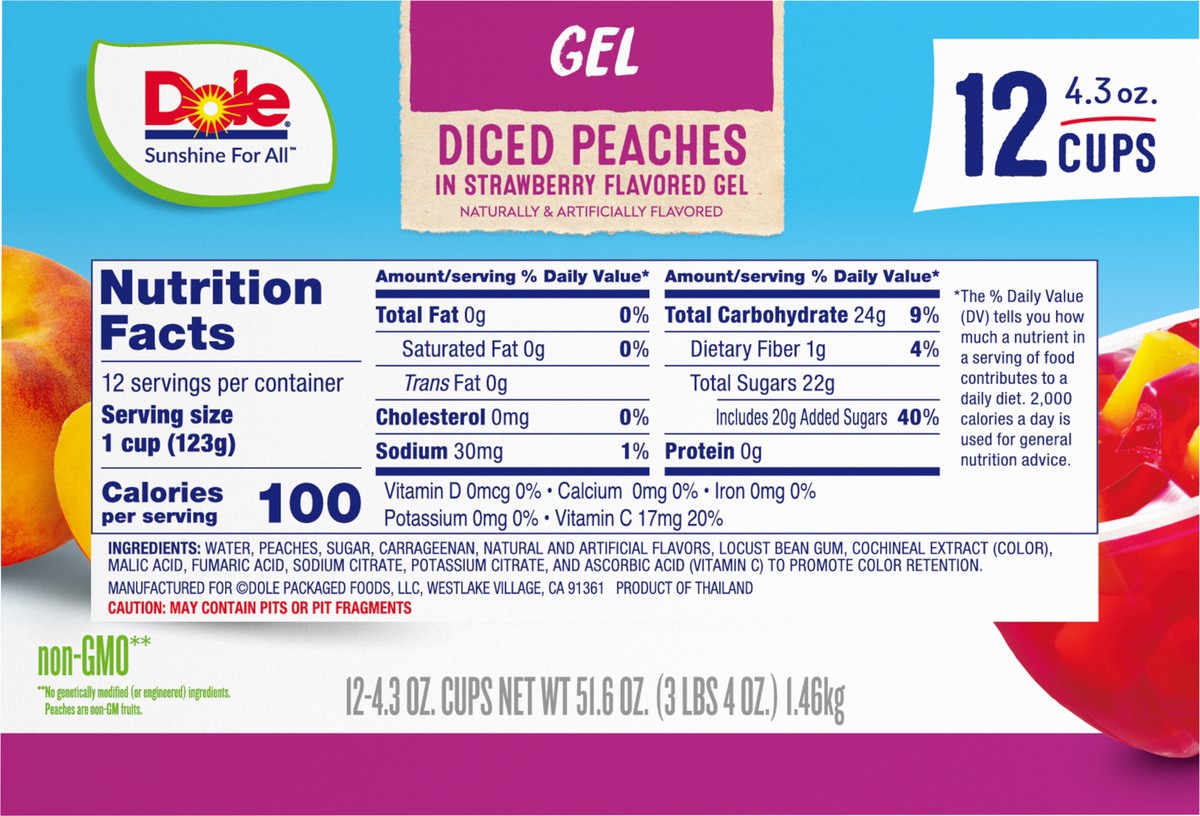 slide 6 of 9, Dole Peaches In Strawberry Gel, 12 ct; 4.3 oz