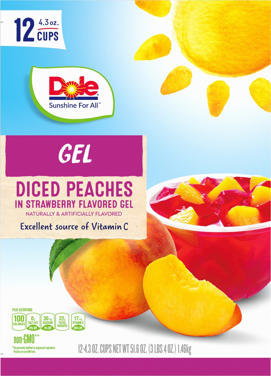 slide 2 of 9, Dole Peaches In Strawberry Gel, 12 ct; 4.3 oz