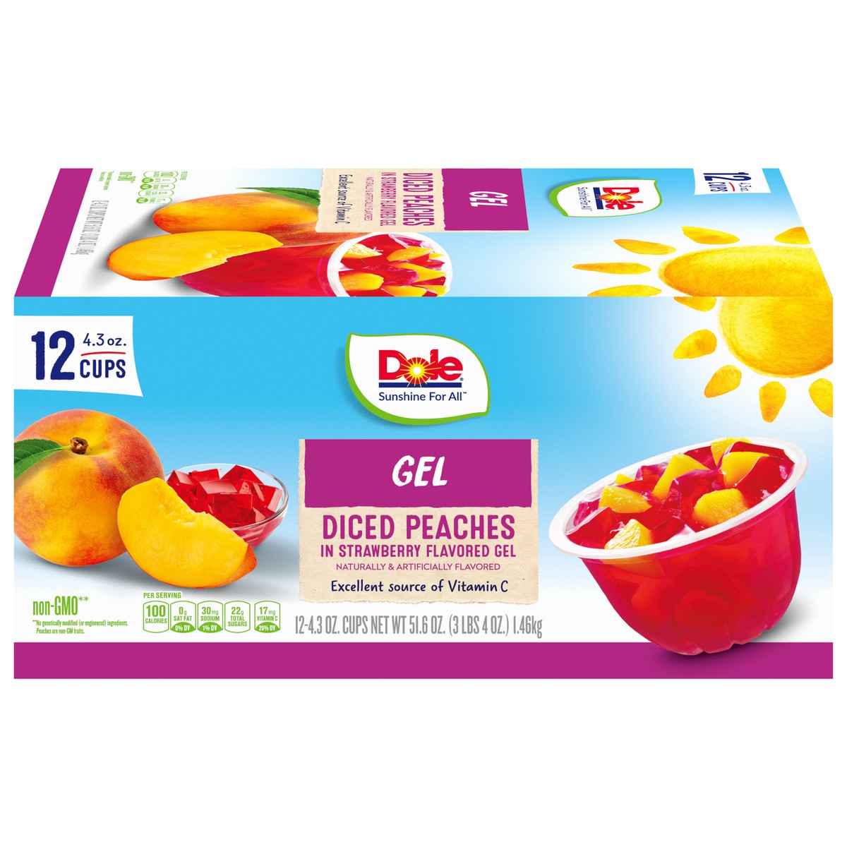 slide 1 of 9, Dole Peaches In Strawberry Gel, 12 ct; 4.3 oz