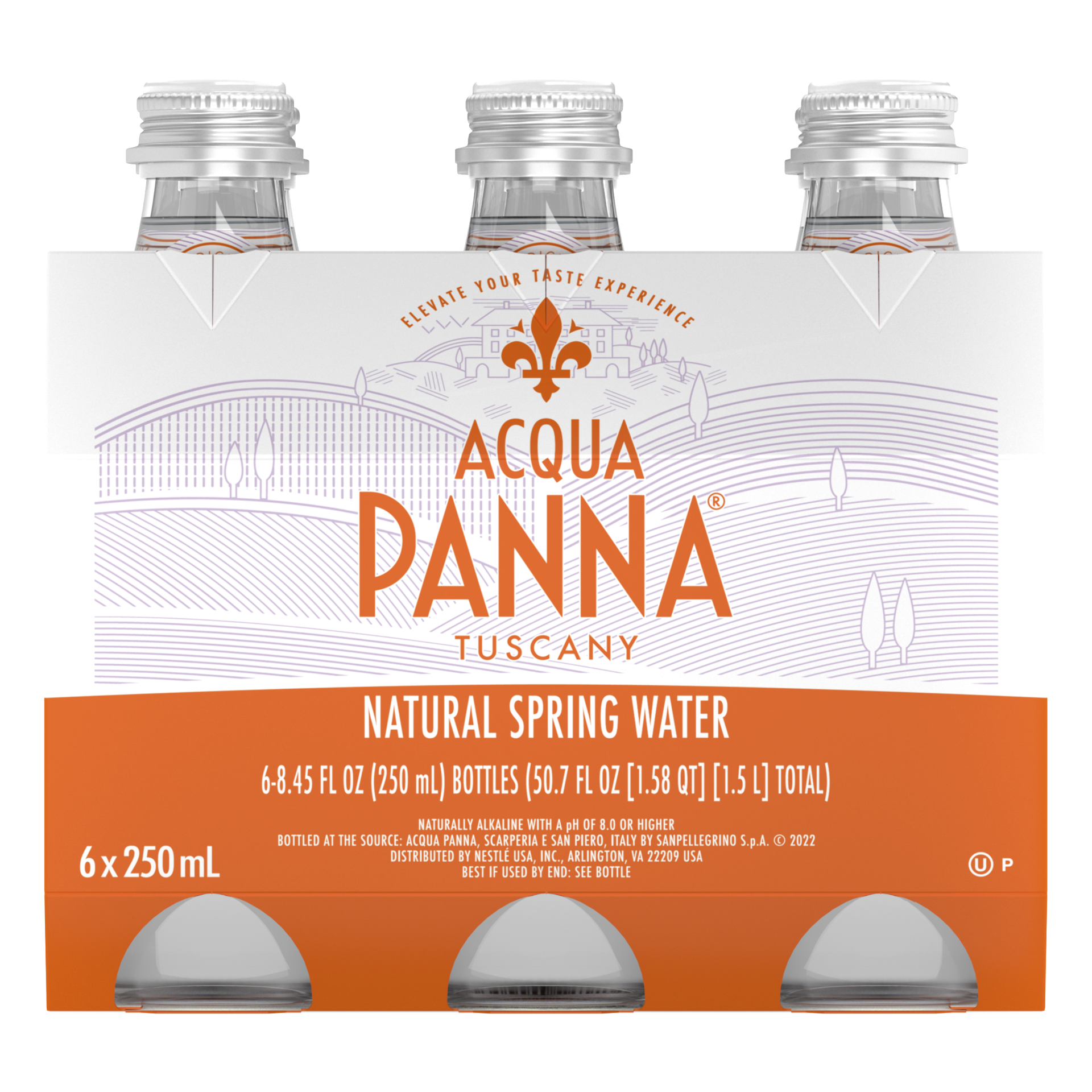 slide 1 of 5, Acqua Panna Natural Spring Water, 8.45 fl oz glass water bottles (6 pack) - 50.7 oz, 50.7 oz