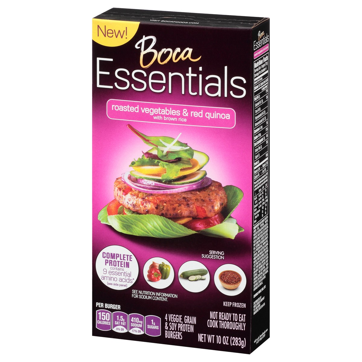 slide 4 of 13, BOCA Essentials Roasted Vegetables & Red Quinoa Veggie, Grain & Soy Protein Burgers 4 - 10 oz Boxes, 4 ct