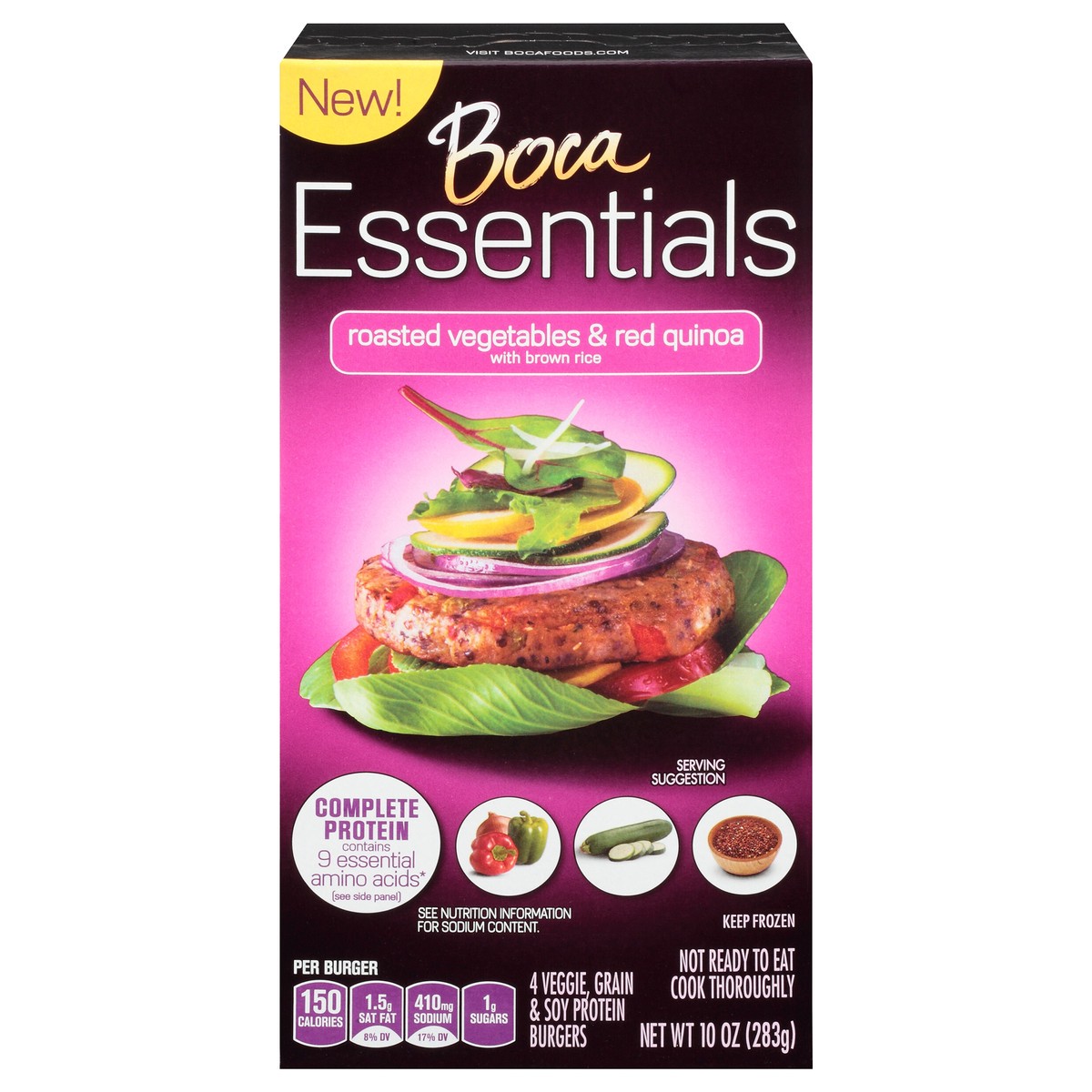 slide 7 of 13, BOCA Essentials Roasted Vegetables & Red Quinoa Veggie, Grain & Soy Protein Burgers 4 - 10 oz Boxes, 4 ct