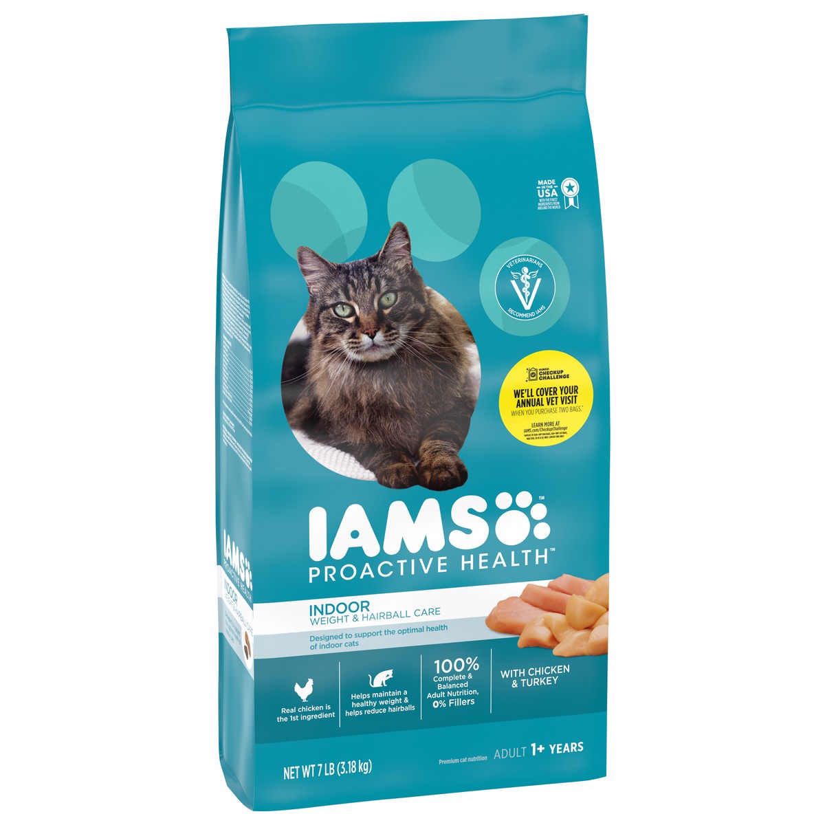 slide 9 of 9, IAMS ProActive Health Adult Indoor Weight Control & Hairball Care Dry Cat Food with Chicken & Turkey Cat Kibble, 7 lbs., 7 lb