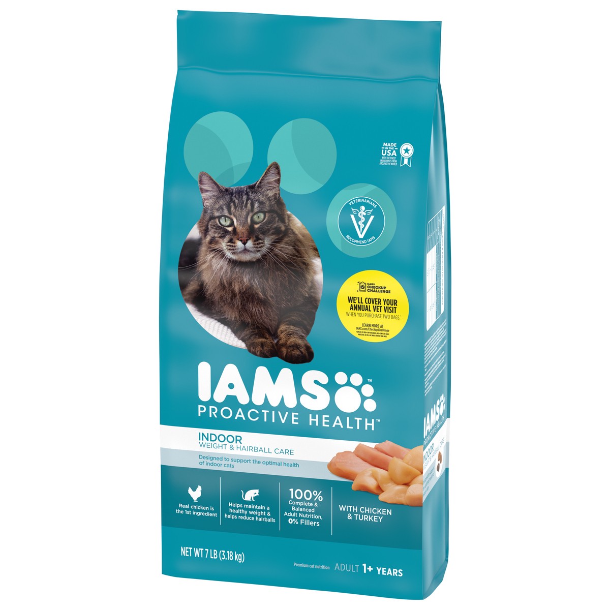 slide 4 of 9, IAMS ProActive Health Adult Indoor Weight Control & Hairball Care Dry Cat Food with Chicken & Turkey Cat Kibble, 7 lbs., 7 lb