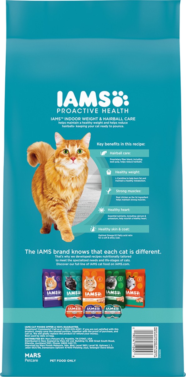 slide 3 of 9, IAMS ProActive Health Adult Indoor Weight Control & Hairball Care Dry Cat Food with Chicken & Turkey Cat Kibble, 7 lbs., 7 lb