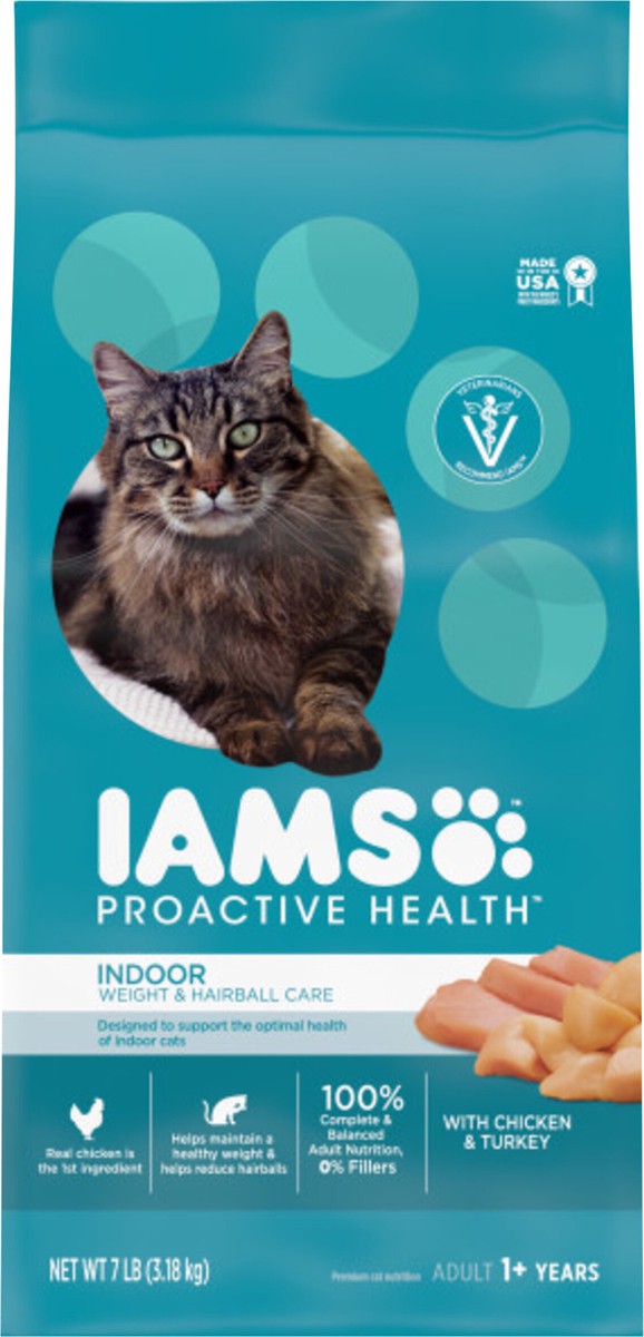 slide 5 of 9, IAMS ProActive Health Adult Indoor Weight Control & Hairball Care Dry Cat Food with Chicken & Turkey Cat Kibble, 7 lbs., 7 lb