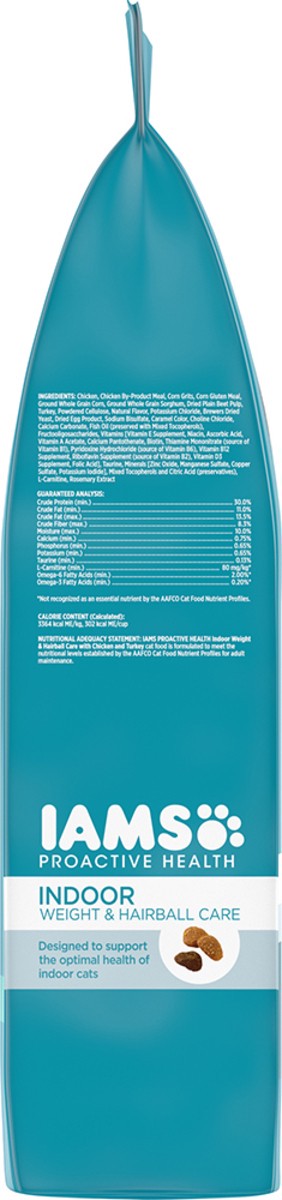 slide 8 of 9, IAMS ProActive Health Adult Indoor Weight Control & Hairball Care Dry Cat Food with Chicken & Turkey Cat Kibble, 7 lbs., 7 lb