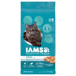 IAMS ProActive Health Adult Indoor Weight Control & Hairball Care Dry Cat Food with Chicken & Turkey Cat Kibble, 7 lbs.